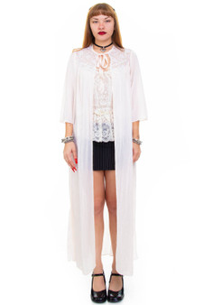 Vintage 70's Ghostly Pale Pink Lace Sheer Duster