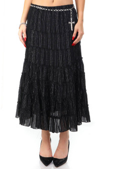 Vintage Y2K Black Silver Sparkly Threaded Maxi Skirt