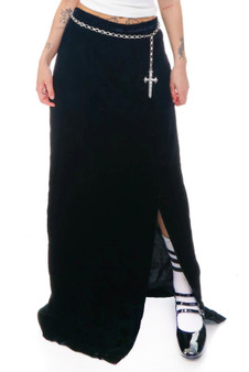 Vintage 80's Gothic Black Velvet Maxi Skirt