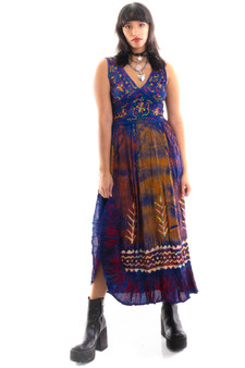 Vintage 90's Rainbow Embroidered Earthy Maxi Dress