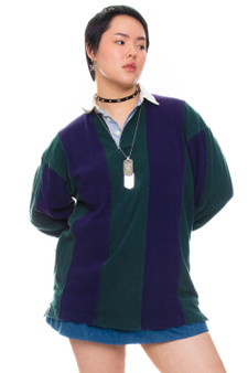 Vintage 90's Navy and Forrest Green Pullover Striped Collar Long-Sleeve
