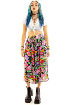Vintage 90's Black Floral Print Skirt