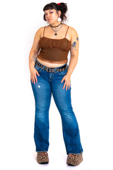 Vintage Y2K Contrast Stitch Low Rise Flared Denim Jeans 1