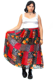 Vintage 90's Polka & Floral Patch Midi Skirt