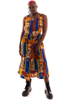 Vintage 90's Floral Brown & Blue Button Dress