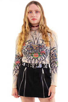 Vintage Y2K Crazy Tattoo Mesh Long Sleeve