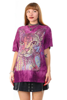 Vintage Y2K Psychedelic Big Cat Tie Dye Graphic T-Shirt