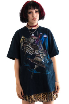Vintage Y2K Liquid Blue Rock & Roll Skeleton T-Shirt