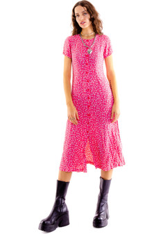 Vintage 90's Pink Floral Button Up Maxi Dress