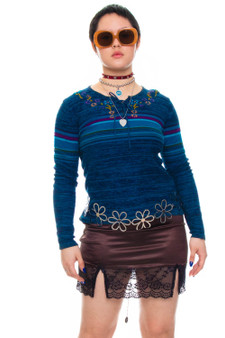 Vintage 90's Lace Up Striped Sweater