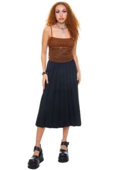 Vintage 90's Classic Black Pleated Midi Skirt