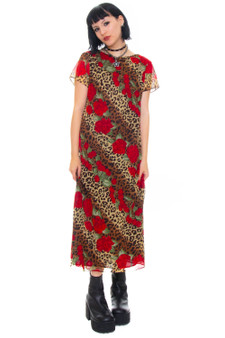 Vintage 90's Roses, Cherries, and Cheetah Dress