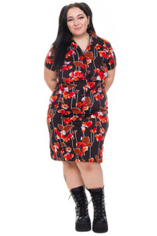 Vintage 70's Brown Floral Collared Button Dress