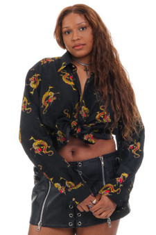 Vintage 90's Black Button Up Dragon Shirt