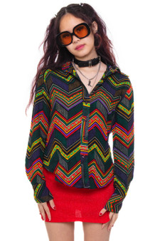 Vintage 70's Pointy Collared Zig Zag Blouse