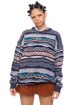 Vintage 90's Crazy Striped Grandpa Sweater 1