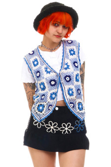 Vintage 90's BBy Blue Daisy Crochet Knit Vest