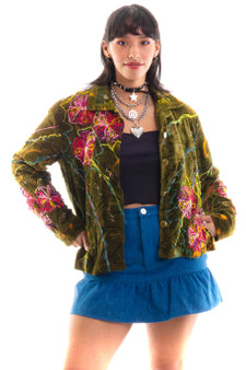 Vintage 90's Velvet Stitch Embroidered Earthy Jacket
