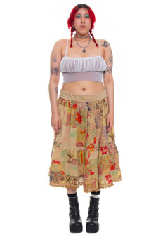 Vintage Y2K Wood Fairy Patchwork Ruffle Tiered Skirt