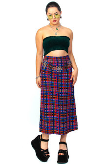 Vintage 90's Express Rayon Grid Maxi Skirt
