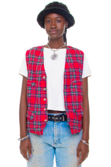 Vintage 90's Punk Red Plaid Vest