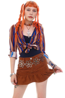 Vintage 70's Striped Leaves Blouse