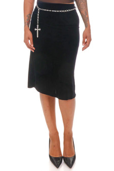 Vintage 90's Black Velvet Slit Skirt - S/M