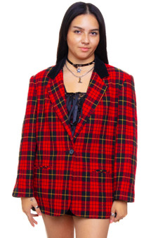 Vintage 90's Red Plaid & Velvet Blazer