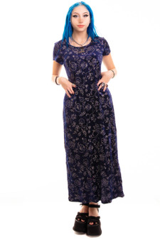 Vintage 90's Navy Peony Velvet Maxi Dress 1