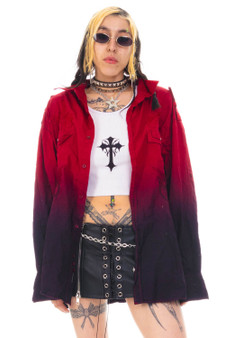 Vintage Y2K Ombre Embroidered Cross Button Up Shirt