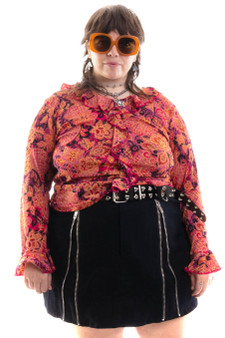 Vintage Y2K Does 70's Ruffle Floral Art Long-Sleeve