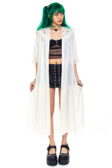 Vintage 70's Ghostly White Ruffly Sheer Duster