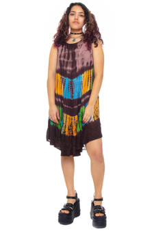 Vintage 90's Brown Tie-Dye Embroidered Trim Dress