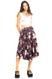 Vintage 70's Cotton Floral Midi Skirt