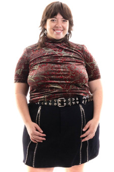 Vintage 90's Grunge Velvet Paisley Turtle Neck Top