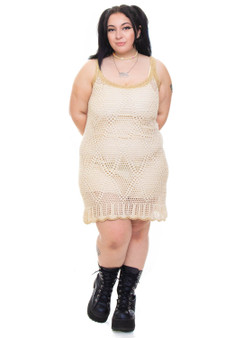 Vintage Y2K Cream and Gold Crochet Dress