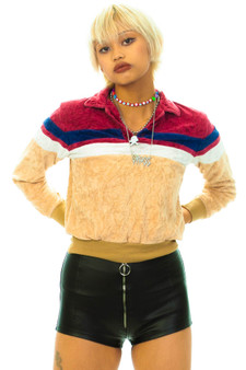 Vintage 70's Striped Velour Collared Pullover