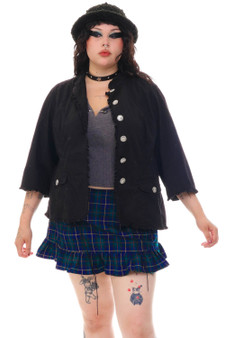 Vintage Y2K Black Denim Flower Button Jacket