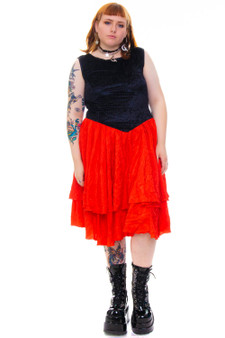 Vintage 80's Scarlet Red Velvet Bow Dress