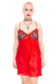 Vintage 90's Red & Black Lace Slip Dress