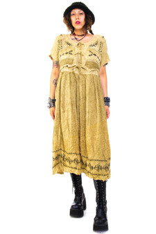 Vintage 90's Faded Olive Embroidered Tie Maxi Dress