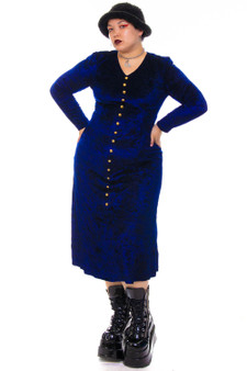Vintage 90's Navy Velvet Button Up Maxi Dress
