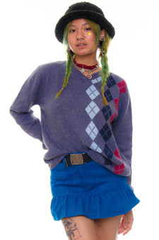 Vintage 90's Grey Argyle Knit Sweater