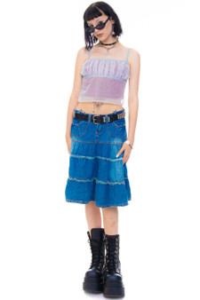 Vintage Y2K Tiered Ruffle Denim Skirt