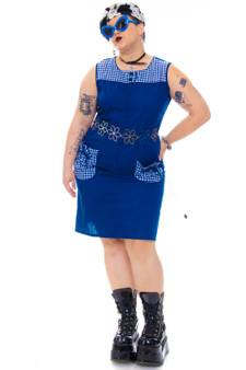 Vintage 70's Blue Gingham Pocket Dress