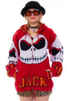 Vintage 90's Red Jack Skellington Zip Up Sweater