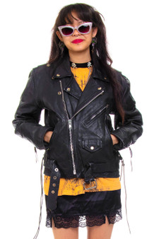 Vintage 80's Lace Me Up Genuine Leather Motorcycle Jacket!