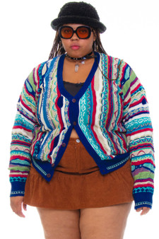 Vintage 90's Crazy Striped Collared Sweater Cardigan - OSFM