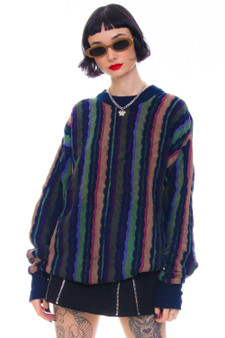 Vintage 90's Moody Grunge Striped Grandpa Sweater 1