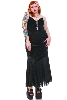 Vintage Y2K Beaded Black Velvet Maxi Dress